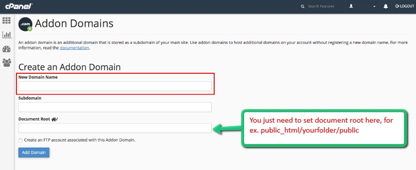 remove public from url by setting domain root in laravel