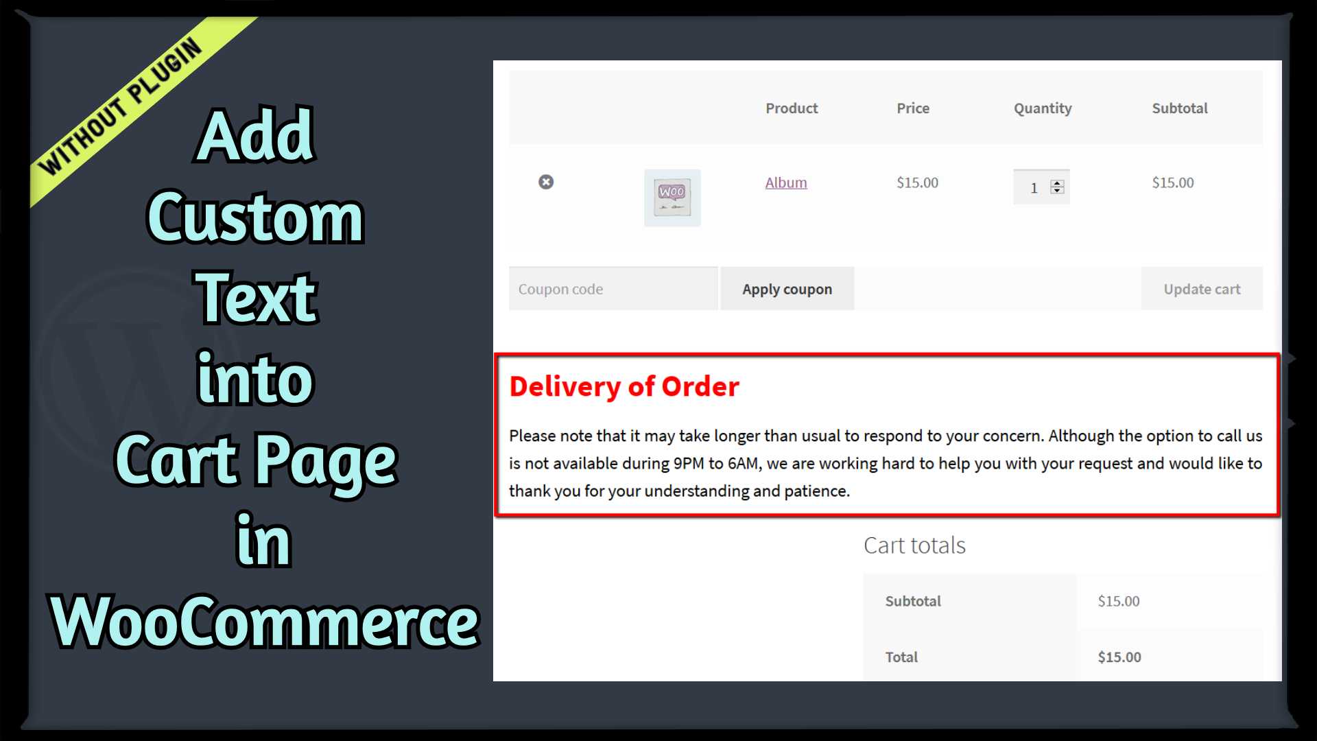 Add Custom Text in Cart Page in WooCommerce