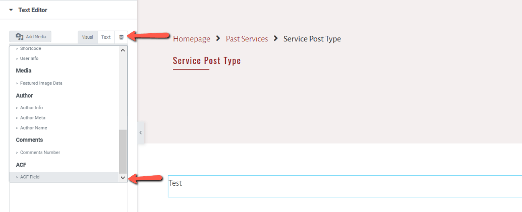 select dynamic tags in elementor