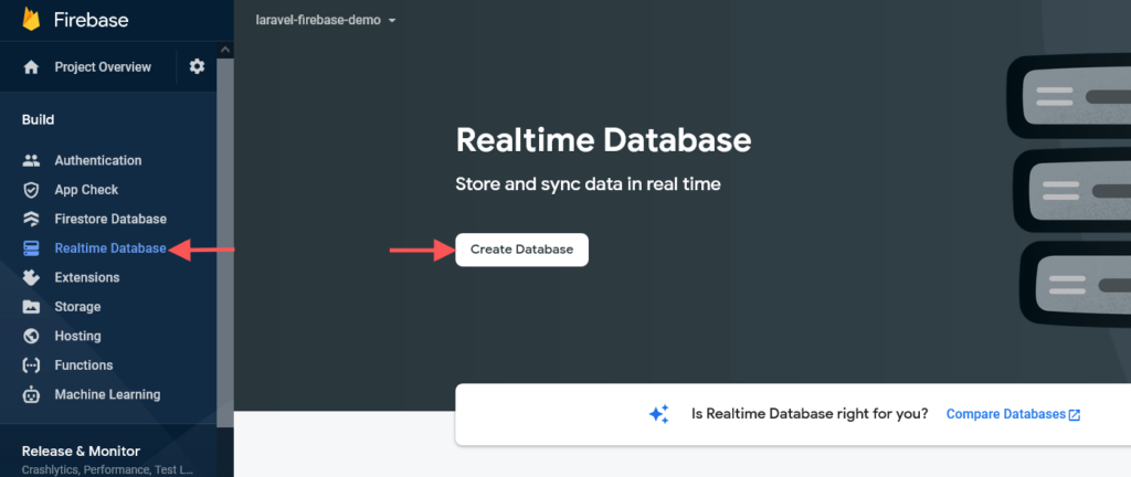laravel firebase create database button