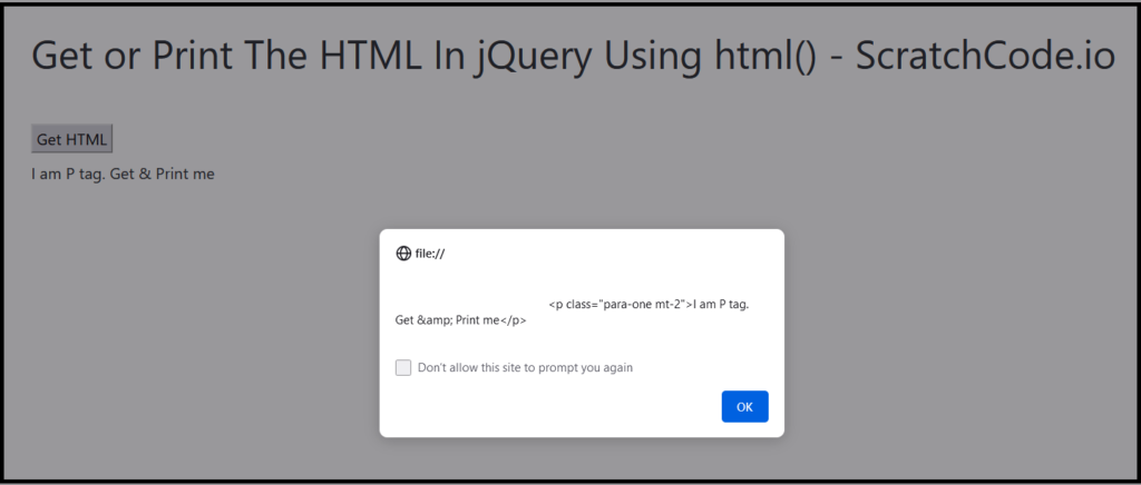 get or print html using jquery html method